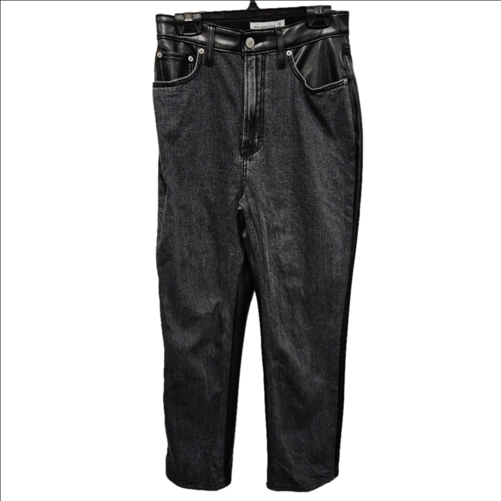 Abercrombie & Fitch Black Ultra High Rise Faux Leather Jeans